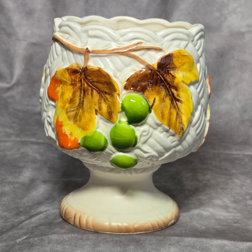 Fall Harvest Leaves and Grapes Planter Relpo Thanksgiving Vintage Ceramic MCM